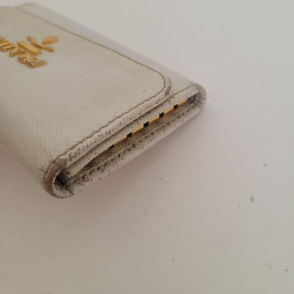 Authentic Prada Multicles Key Holder Hooks Case White Small Wallet Leather Logo - Picture 9 of 11